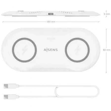 Aisens Cargador Inalámbrico 2 en 1 15W Blanco ASCH-15W2WC059-W
